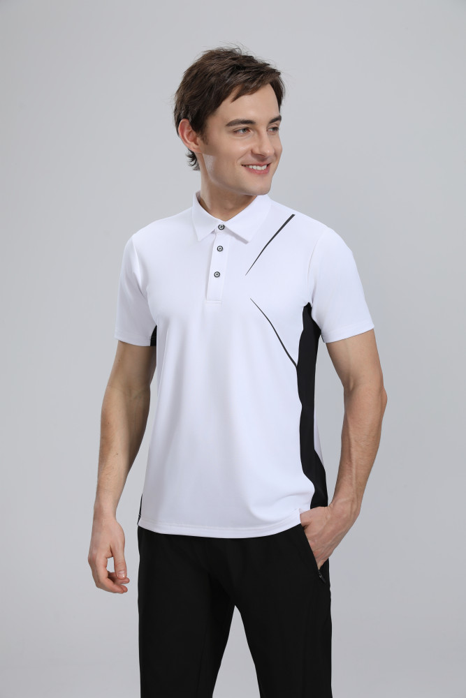 P025 # Adult Men's Casual POLO (White) Lapel Short Sleeve  Material: 80% Polyester 20% Spandex
