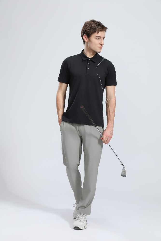 P025 # Adult Men's Casual POLO (black) Lapel Short Sleeve  Material: 80% Polyester 20% Spandex