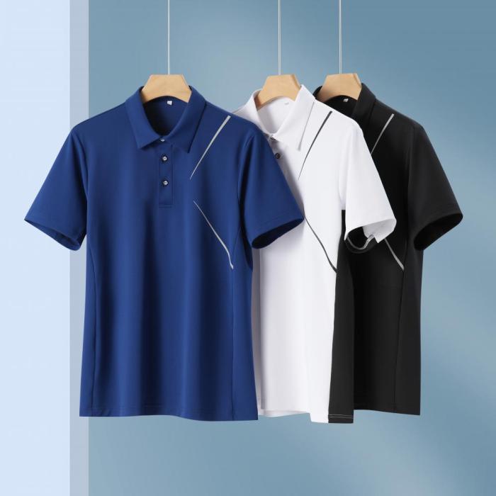 P025 # Adult Men's Casual POLO (White) Lapel Short Sleeve  Material: 80% Polyester 20% Spandex
