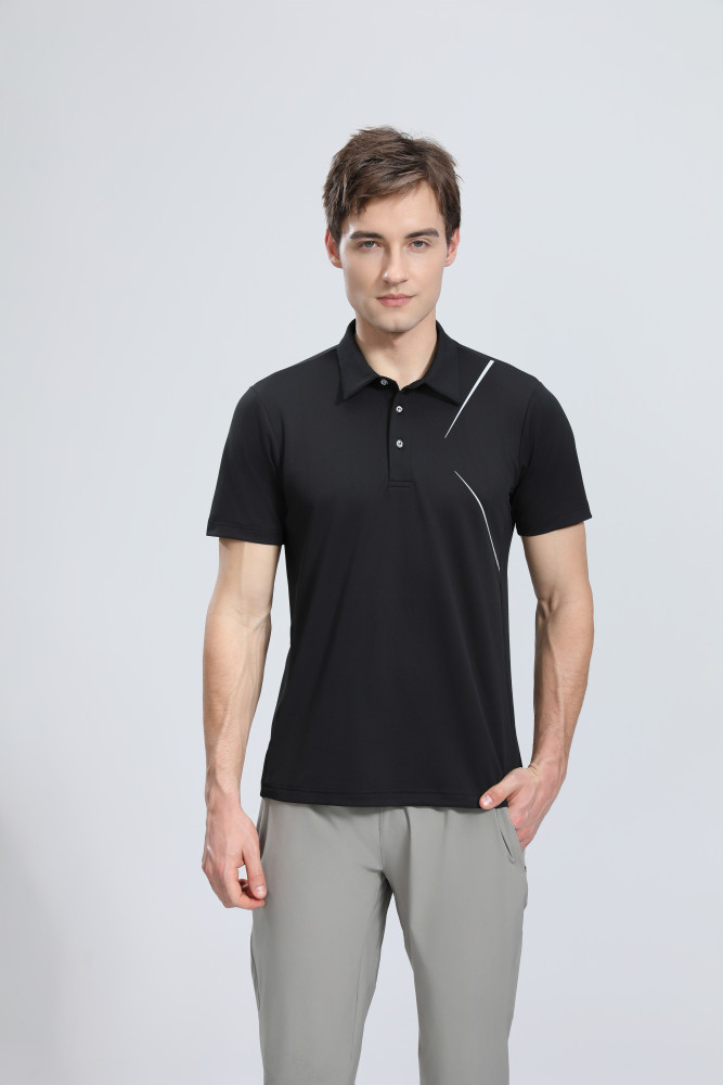 P025 # Adult Men's Casual POLO (black) Lapel Short Sleeve  Material: 80% Polyester 20% Spandex