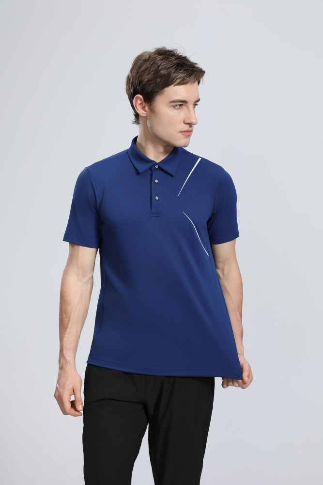 P025 # Adult Men's Casual POLO (blue) Lapel Short Sleeve  Material: 80% Polyester 20% Spandex