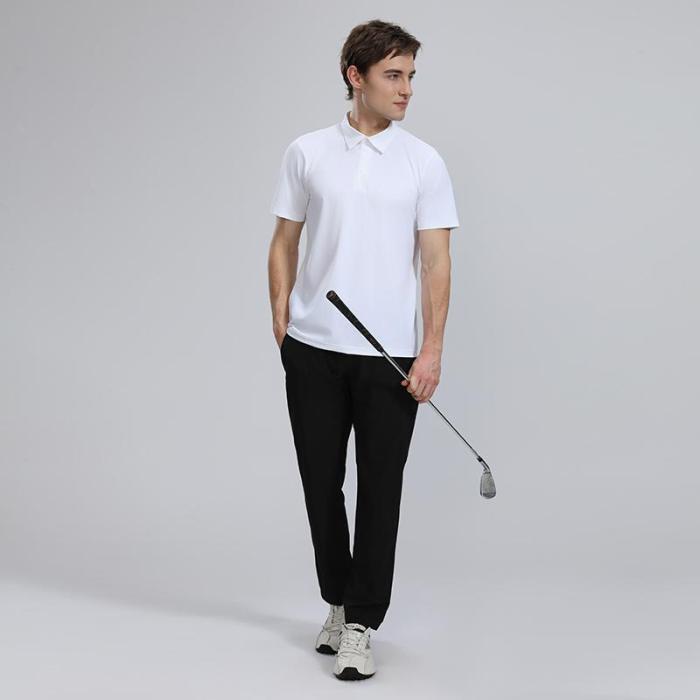 Adult Men's Casual Polo Shirt (White) Loose Fit Version with Buttons. Material: 76% Nylon, 24% Spandex