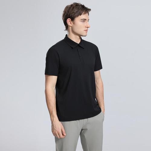 Adult Men's Casual Polo Shirt (black) Loose Fit Version with Buttons. Material: 76% Nylon, 24% Spandex