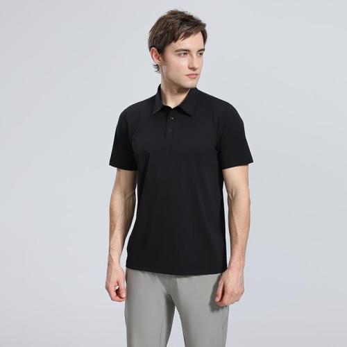Adult Men's Casual Polo Shirt (black) Loose Fit Version with Buttons. Material: 76% Nylon, 24% Spandex