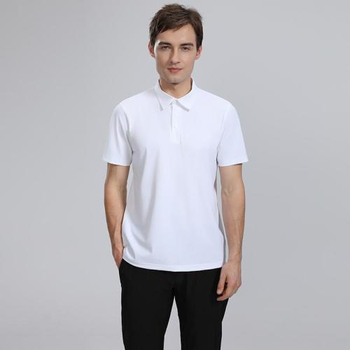 Adult Men's Casual Polo Shirt (White) Loose Fit Version with Buttons. Material: 76% Nylon, 24% Spandex