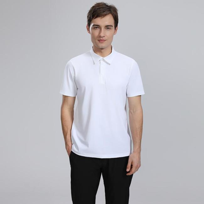 Adult Men's Casual Polo Shirt (White) Loose Fit Version with Buttons. Material: 76% Nylon, 24% Spandex