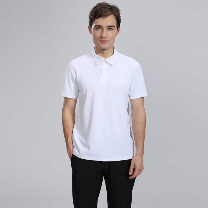 Adult Men's Casual Polo Shirt (White) Loose Fit Version with Buttons. Material: 76% Nylon, 24% Spandex