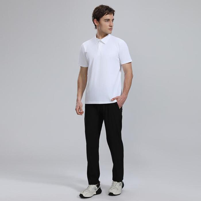 Adult Men's Casual Polo Shirt (White) Loose Fit Version with Buttons. Material: 76% Nylon, 24% Spandex