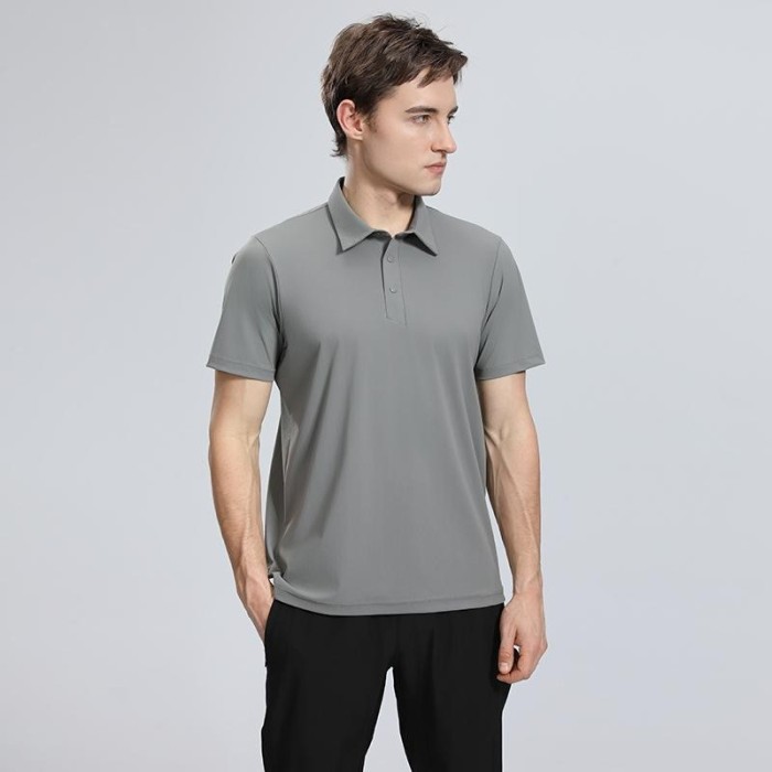 Adult Men's Casual Polo Shirt (gray) Loose Fit Version with Buttons. Material: 76% Nylon, 24% Spandex