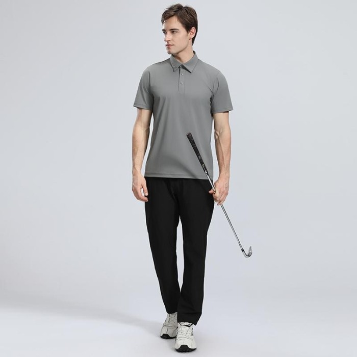 Adult Men's Casual Polo Shirt (gray) Loose Fit Version with Buttons. Material: 76% Nylon, 24% Spandex