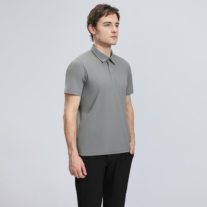 Adult Men's Casual Polo Shirt (gray) Loose Fit Version with Buttons. Material: 76% Nylon, 24% Spandex