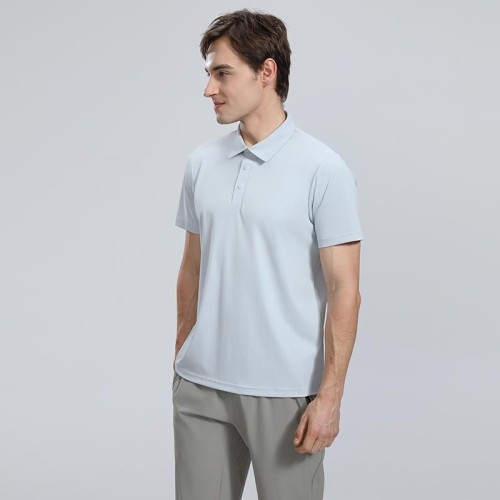 Adult Men's Casual Polo Shirt (wathet) Loose Fit Version with Buttons. Material: 76% Nylon, 24% Spandex