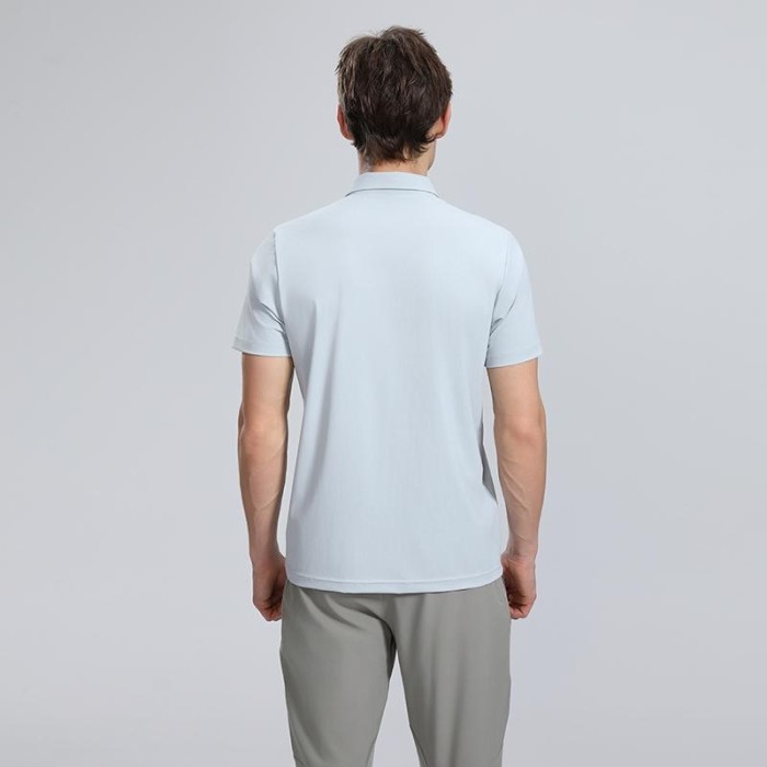 Adult Men's Casual Polo Shirt (wathet) Loose Fit Version with Buttons. Material: 76% Nylon, 24% Spandex