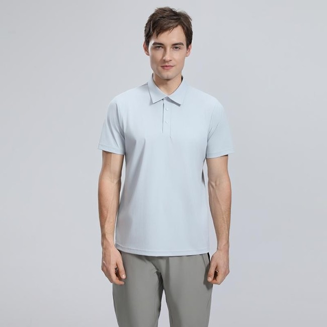 Adult Men's Casual Polo Shirt (wathet) Loose Fit Version with Buttons. Material: 76% Nylon, 24% Spandex