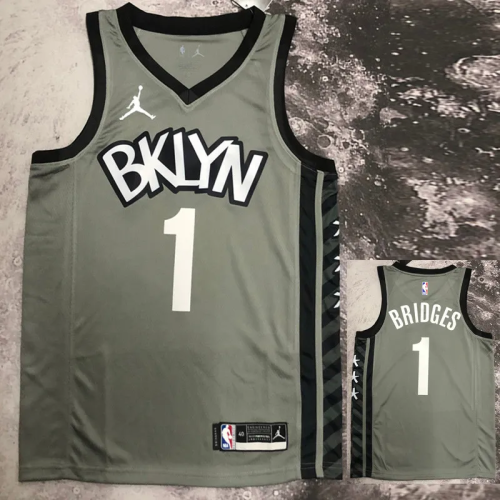 NETS BRIDGES #1 Grey Top Quality Hot Pressing NBA Jersey (Trapeze Edition)