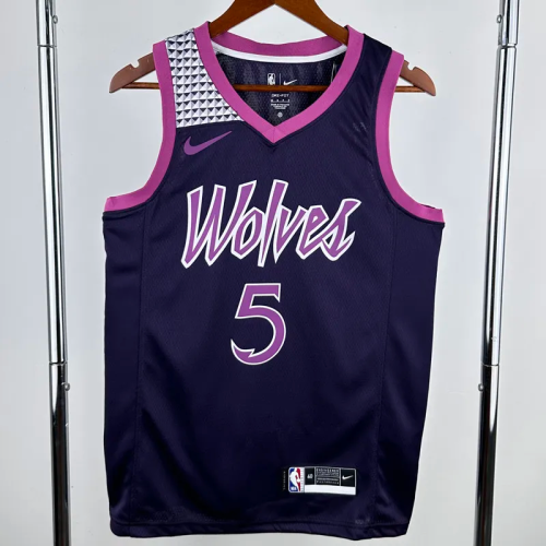 TIMBERWOLVES EDWARDS #5 Purple Black Top Quality Hot Pressing NBA Jersey