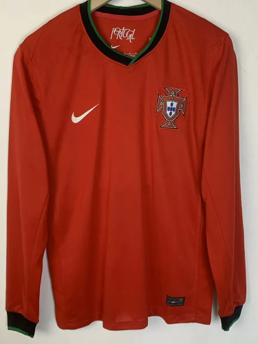 2024 Portugal European Cup Home Long Sleeve Fans Version Soccer Jersey