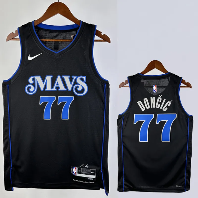 23-24 Dallas Mavericks DONCIC #77 Black City Edition Top Quality Hot Pressing NBA Jersey(V领)
