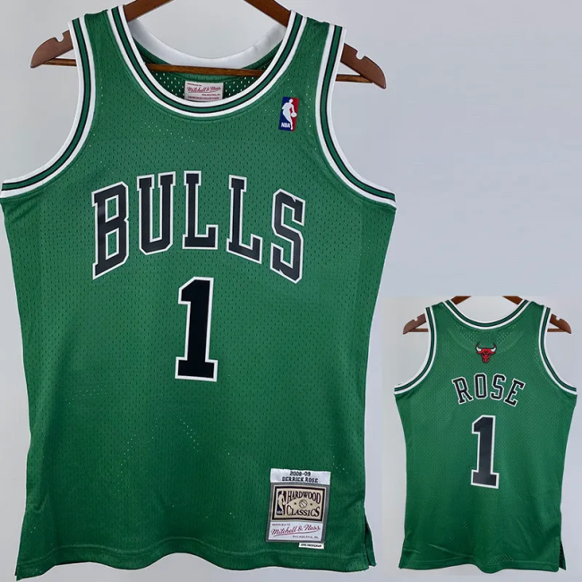 2008-09 BULLS ROSE #1 Green Retro Top Quality Hot Pressing NBA Jersey (圆领)