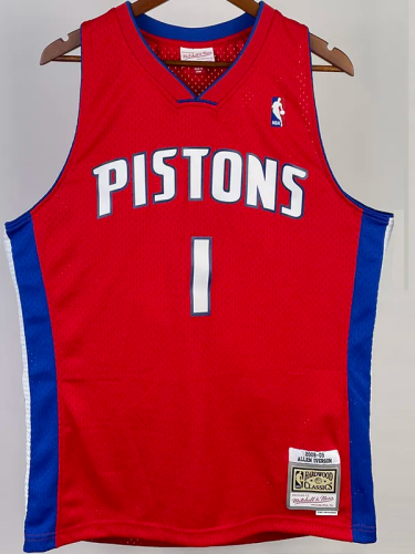 2008-09 Pistons IVERSON #1 Red Retro Top Quality Hot Pressing NBA Jersey