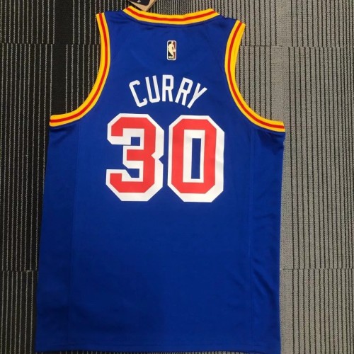 WARRIORS CURRY #30 Blue 75th Anniversary Retro NBA Jersey