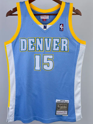 2003-04 Nuggets ANTHONY #15 Light Blue Retro Top Quality Hot Pressing NBA Jersey