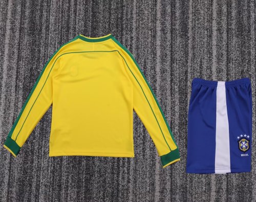 1998 Brazil Home Long sleeves Retro Kids Soccer Jersey