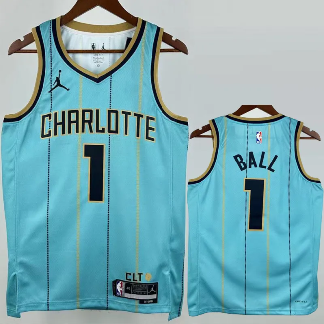 24-25 Hornets BALL #1 Blue City Edition Top Quality Hot Pressing NBA Jersey(V领)