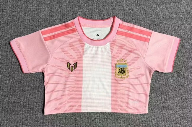 26-27 Argentina Pink Messi Farewell Match Women Cheerleading Short-sleeved (女)
