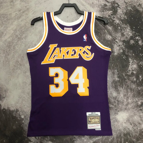 1996-97 LAKERS O'NEAL #34 Purple Retro Top Quality Hot Pressing NBA Jersey(圆领）