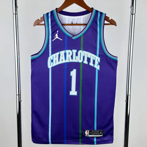 2019-20 HORNETS BALL #1 Royal blue Retro Top Quality Hot Pressing NBA Jersey