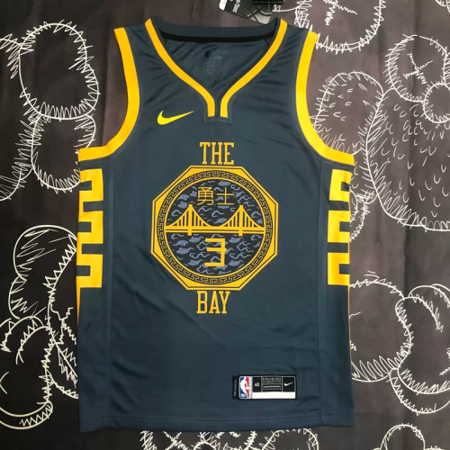 2018 WARRIORS POOL #3 Black Gray Top Quality Hot Pressing NBA Jersey