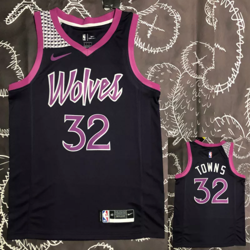 Timberwolves TOWNS #32 Purple Black Top Quality Hot Pressing NBA Jersey