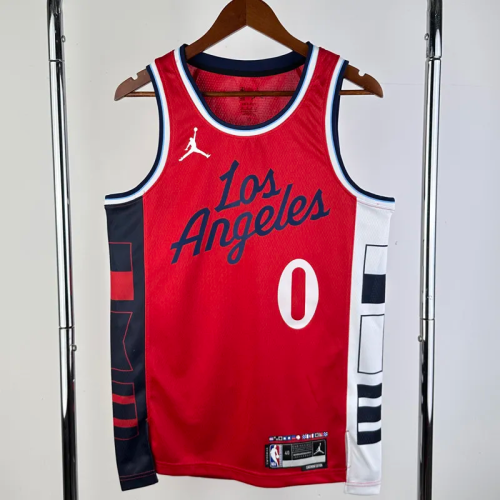 24-25 Clippers WESTBROOK #0 Red Top Quality Hot Pressing NBA Jersey (Trapeze Edition)