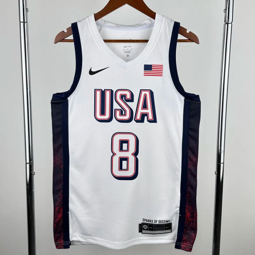 2024 Olympic Game USA LEONARD # 8 White Basketball Jersey