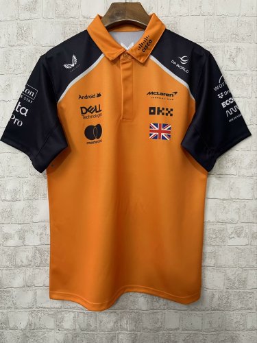 2025  F1 McLaren New Pattern Short Sleeve Racing Suit（有领，胸前橙，背后4号）