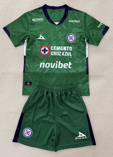 25-26 Cruz Azul Green Goalkeeper Kids Soccer Jersey 1:1 Thai Quality