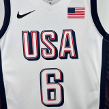 2024 Olympic Game USA JAMES # 6 White Basketball Jersey