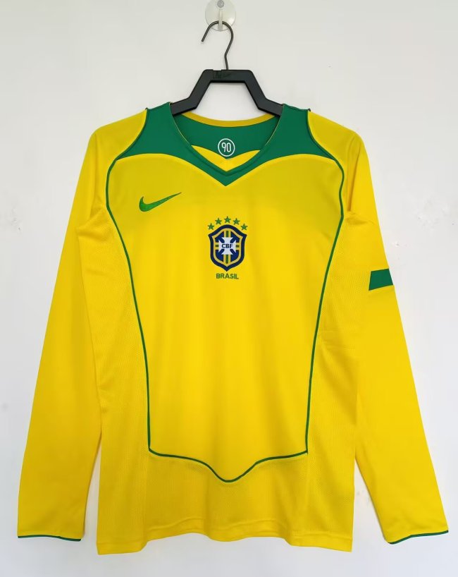 2004 Brazil Home Long sleeves Retro Soccer Jersey