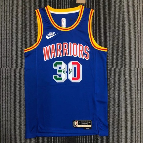 Warriors CURRY #30 'Mexico' Blue 75th Anniversary Retro Top Quality Hot Pressing NBA Jersey