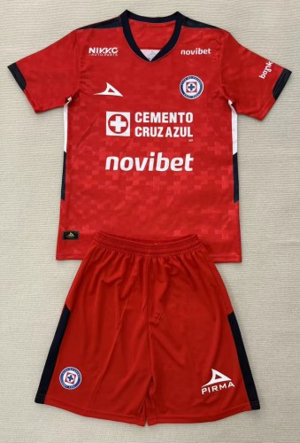 25-26 Cruz Azul Red Goalkeeper Kids Soccer Jersey 1:1 Thai Quality