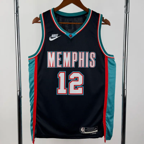 25-26 Grizzlies MORANT #12 Black Retro Top Quality Hot Pressing NBA Jersey