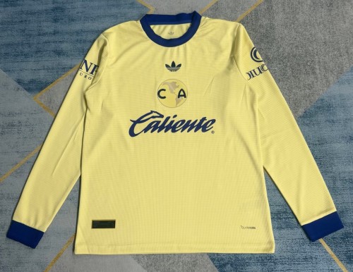 26-27 Club America Yellow 110th Anniversary Edition Long Sleeve Fans Soccer Jersey (长袖)*带广告