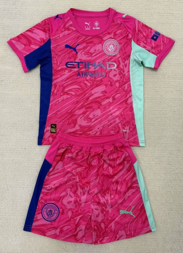25-26 Man City Goalkeeper Kids Soccer Jersey