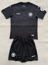 25-26 Wolves Black Goalkeeper Kids Soccer Jersey 1:1 Thai Quality