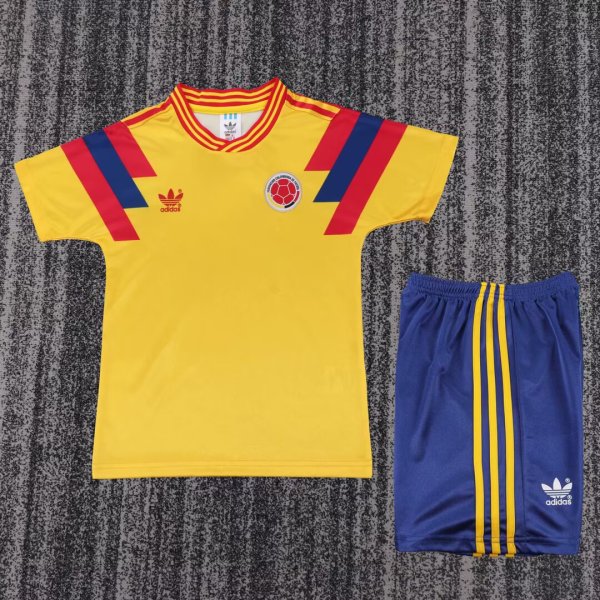 1990 Colombia Home Retro Kids Soccer Jersey