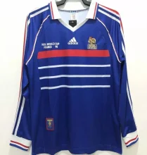 1998 France Home Long Sleeve Retro Soccer Jersey(带决赛字)