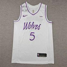 2018-19 Timberwolves EDWARDS #5  White Retro Top Quality Hot Pressing NBA Jersey