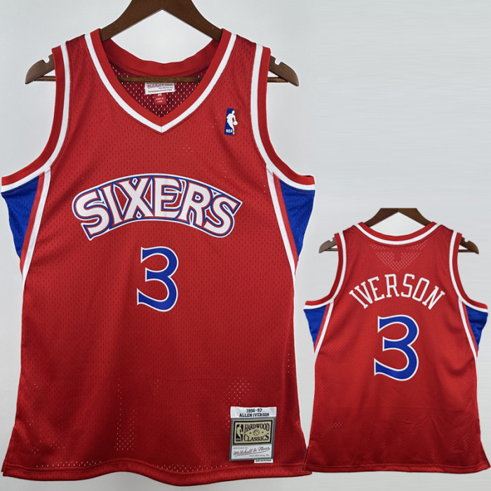1996-97 76ERS IVERSON #3 Red Retro Top Quality Hot Pressing NBA Jersey