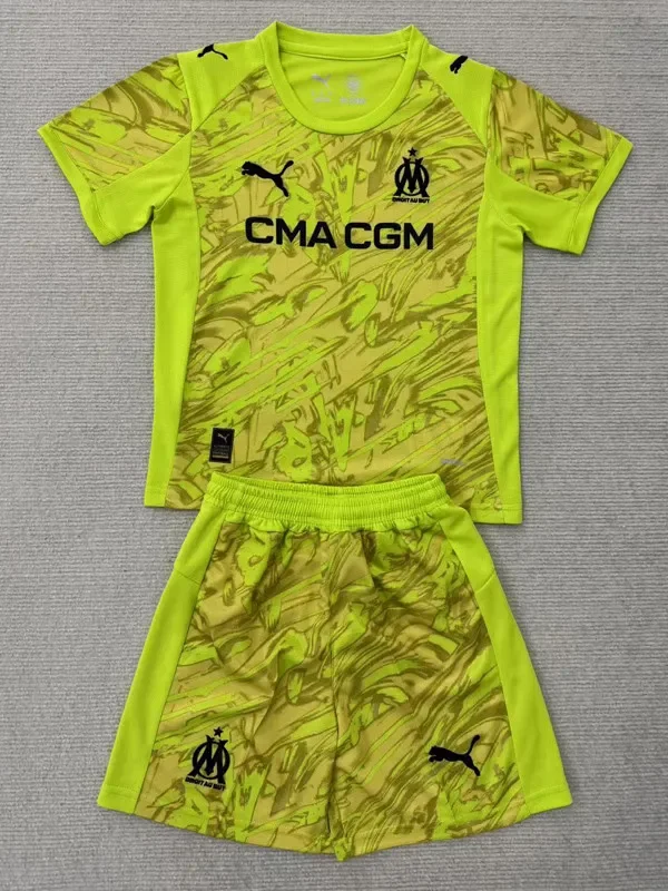 2025-26 Marseille Yellow Goalkeeper Kids Soccer Jersey
